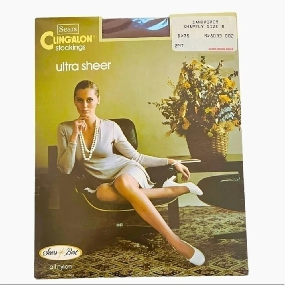 Vintage SEARS Cling-alon Ultra Sheer Stockings Sandpiper Size B Nylon NIB